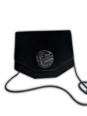 Vintage Gothic Black Velvet Purse With Satin Rosette